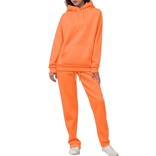 ziubauyke Womens Tracksuit Full Set Two Piece Long Sleeve Hoodie And Cuffed Sweatpants Outfits Lounge Wear Sets Ladies Fall Winter Co Ord Sets Solid Color Casual Travel Activewear Orange — view 5