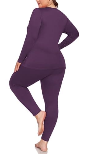 ForHailey Plus Size Thermal Underwear for Women Long Sleeve Fleece Lined Base Layer Top and Bottom Sets, Purple, XXXL — view 2