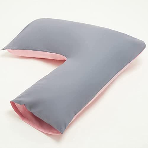 HOMES-LINEN V Pillow Orthopaedic V Shaped Pillow Extra Cushioning Support For Head Neck & Back Includes Complimentary FREE V Pillow Case (PINK/GREY, V-Pillow With Cover) — view 2
