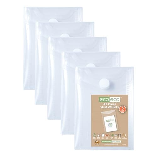 eco-eco Mini 95% Recycled Clear Transparent Portrait Press Stud Popper Wallet, Plastic Folders 74x105mm (Pack of 5), 200mic, eco206 — view 2