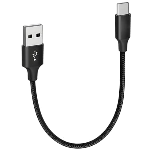 pluX USB A to USB C Cable 0.25m - Short 3A Fast Charging Lead with 480Mbps Data Sync, Portable Power Bank Cable for Samsung Galaxy S21 S20, Z Flip, Pixel, iPad Mini, Android Auto, Black (25cm)