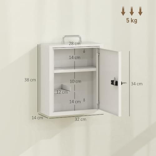 HOMCOM Wall Mount Medicine Cabinet Combination Key Lock 32x14x38 cm White — view 3