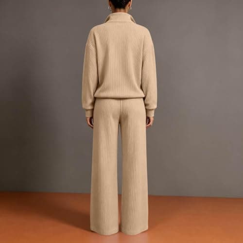 Tracksuit Womens Full Set 2 Piece Lounge Wear Sets Ladies Long Sleeve Half Zip Tops and Jogging Bottoms Comfort Activewear Sets Fashion Casual Thermal Autumn Winter Outfits Khaki M — view 3