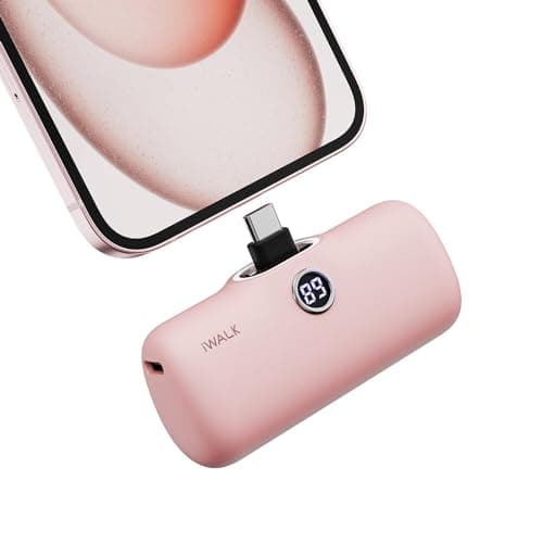 iWALK USB-C Portable Charger 4800mAh 20W Power Bank Small Fast Charging Battery Pack with LED Display Compatible with iPhone 17 Pro/16 Plus/16 Pro Max/15/iPad/AirPods Andriod Phone Samsung,Pink