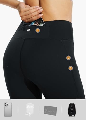 baleaf Women's Fleece Lined Water Resistant Leggings High Waisted Thermal Running Tights Winter Yoga Sports Trousers Pockets 25'' Black M — view 5