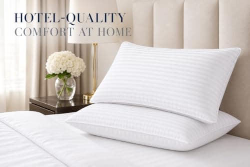 AmigoZone Hotel Quality Stripe 8 Pack Pillows - Bounce Back Pillow Cotton Blend With Virgin HollowFibre - Firm Support Anti Allergy Machine Washable - 48x74cm - Pack of 8 — view 5