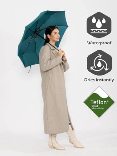 Windproof Travel Umbrella - Compact, Light, Full Automatic Open/Close - Folding Backpack Umbrella for Rain & Sun UV Preotection For Men & Women, Unbreakable 8 Fiberglass Ribs UK Design (Teal) — view 4