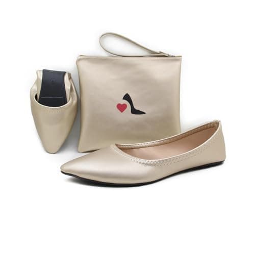 Ladies Roll Up Shoes with Carry Bag Ideal for Weddings, Races Nights Out 4 Colours (Gold, UK Footwear Size System, Adult, Women, Numeric, Medium, 5) — view 3