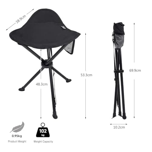EVER ADVANCED Folding Stool Tripod Tall 53cm Lightweight Up to102 KG Black — view 3
