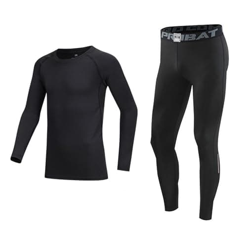 Holimaid Kids Boys Thermal Base Layer Sets Long Sleeve Athletic Compression Suit Ideal for Football Sports Outdoor Sports Performance (Black, 130)