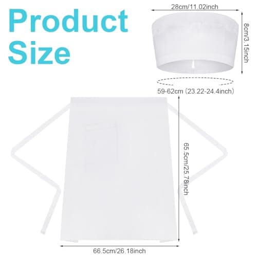 DiULi Apron and Chef Hat Set, Adjustable White Chef Apron with Pockets, Women's Cooking Kitchen Bib for Home Gardening Café — view 2