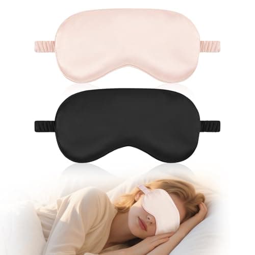 HOTUT Sleep Mask, 2 Pack Silk Sleep Mask for Side Sleepers, Ultra Soft & Comfortable Silk Eye Sleep Shade Cover, Light-Blackout Design & Zero Pressure, Travel Eye Covers for Men, Women (Black, Pink)