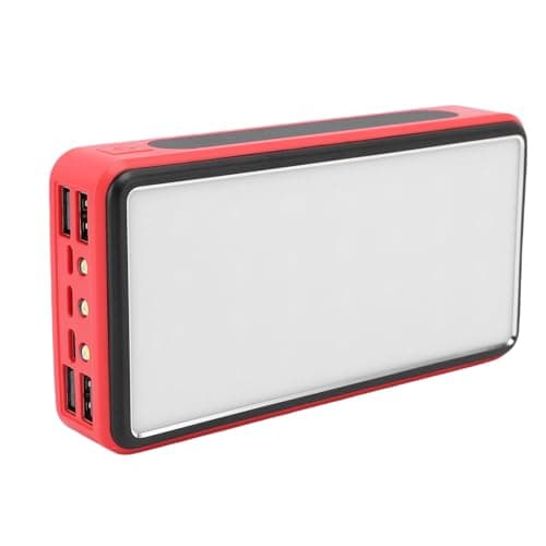Eujgoov 50,000mAh Solar Power Bank, Aluminum Alloy Portable Battery Pack USB Charger with LED Camping Light, 4 Device Charging for Hiking Road Trips Outages Emergency Backup (Red) — view 3