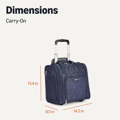 Amazon Basics Underseat Travel Luggage/Suitcase with Telescopic Handle and 2 in-line Skate Wheels - 35.5 cm, Navy Blue Quilted — view 5