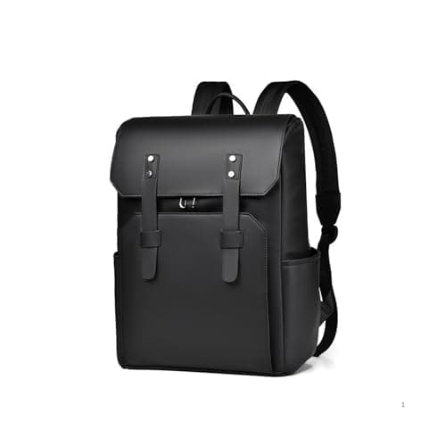 nusrah Travel Backpack for Men Women, Flight Approved Leather Laptop Backpack 15.6, 16 Inch, Water Resistant Anti-Theft Weekender Bag, Casual Daypack Rucksack (Black)