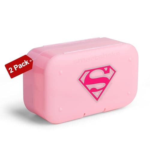 Smartshake Supergirl Pill Box Organizer (Pack of 2) - Portable Size, BPA Free & Phthalate Free - Medicine Storage Box for Daily Use - 7-Day Pill case for Travel, Vitamin, and Supplement (Supergirl)