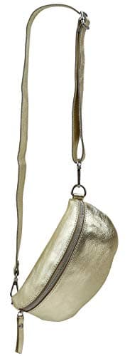 SH Leder ® AVA G292 Genuine Leather Waist Bag - Unisex Belt Bag for Festival Travel - 23 x 12 cm, Gold