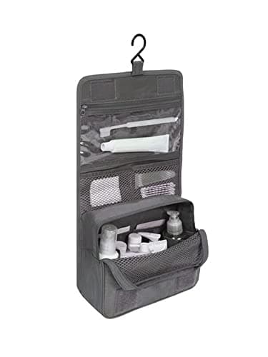 Travel Hanging Toiletry Wash Bag Makeup Cosmetic Organizer Hanging Toiletry Bags for Women, Waterproof Multifunctional Cosmetics Storage Bag for Girls Men (Grey) — view 2