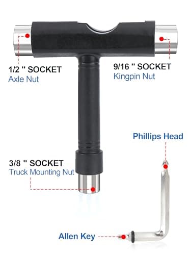 YOUSHARES Skateboard Tool, T-Bone Roller Skate Tool new, Multi T Tool For Skateboard T-type Tool (Black) — view 2