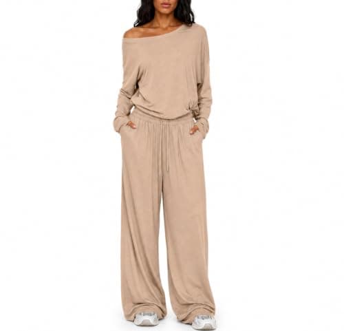 Womens Travel Outfits Plus Size Two Piece with Wide Leg Trousers — view 2