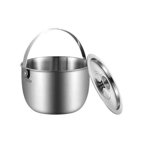 Campfire Pot,Camping Cookware Large Backpacking Pot - Stainless Steel Straining Bowl with Lid, Outdoor Gear for Travel Fishing Hiking Hunting BBQ Home Picnic