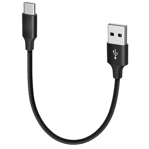 pluX USB A to USB C Cable 0.25m - Short 3A Fast Charging Lead with 480Mbps Data Sync, Portable Power Bank Cable for Samsung Galaxy S21 S20, Z Flip, Pixel, iPad Mini, Android Auto, Black (25cm) — view 5