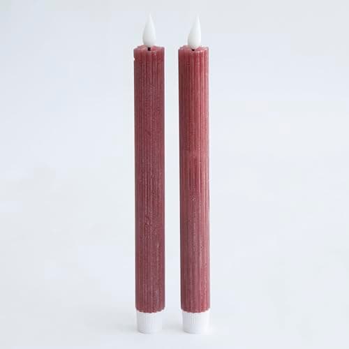 Decor Essentials LED Pencil Tapered Candle Set of 2, 25cm Height Made from Wax Battery Operated 6 hr Duration for Christmas Parties (Burgundy)