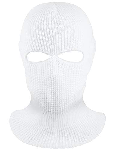 Geyoga 2 Hole Knitted Ski Mask Full Face Cover Warm Balaclava Knitted Winter Face Mask for Outdoor Sports(White,Adult Size)