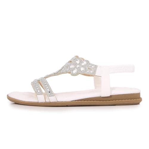 HOOUDO Ladies Walking Sandals Size 6 Wide Fit Bohemian Wedge Sandal Lightweight Summer Elastic Ankle Strap Beading Walking Shoes Comfortable Open Toe Slingback Orthopedic SandalsWomens Running Shoes — view 3