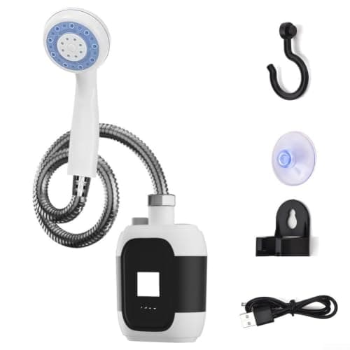 TONIXY Portable Camping Shower With Integrated Light Rechargeable Electric Pump Waterproof Outdoor Bathing Set For Hiking And Festivals Black Color Compact Design