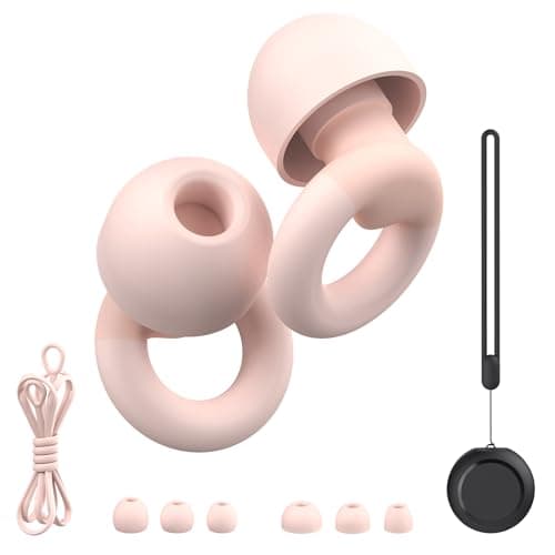 JUSTRVN Earplugs for Sleeping,Noise Reduction Soft Silicone Ear plugs with 7 Pairs Ear Tips&One Connection Cord,Hearing Protection Reusable Earplugs for Sleeping,Concert,Work&Sound Reduction 25dB-30db