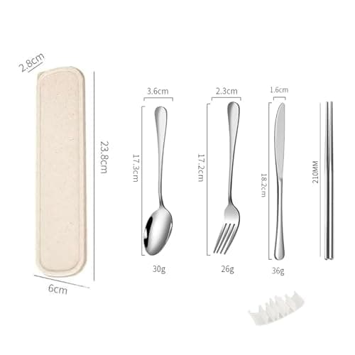 QZLSAYSL Camping Cutlery Metal，Travel Knife and Fork Set，7-Piece (Beige) — view 2