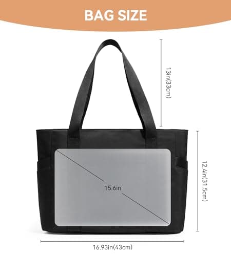 KALIDI Work Bags For Women Black Handbag Large Tote Bag With Zip Womens Totes Handbags For Travel, Beach, Work, School — view 6