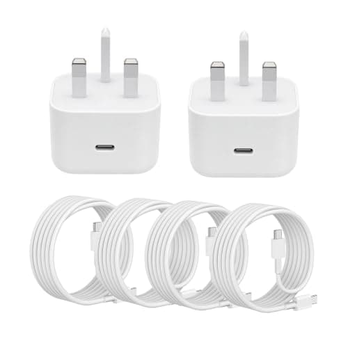 USB-C Charger 20W 2pack, lPhone 17 USBC Charger with Cable, 3 Pin UK Plug