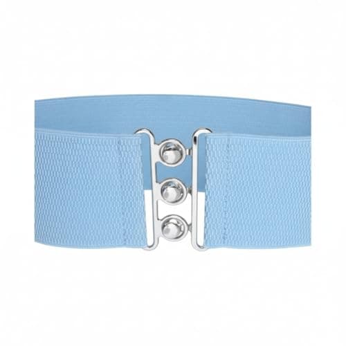 Ro Rox Retro Vintage Belt | Elastic Women's Accessories | Stretchy 50s Nurse With Silver Buckle & Clasp | Waist Belt For Dress | Wide Belt Design | Elasticated Belt For Women & Ladies, Sky Blue, S — view 3