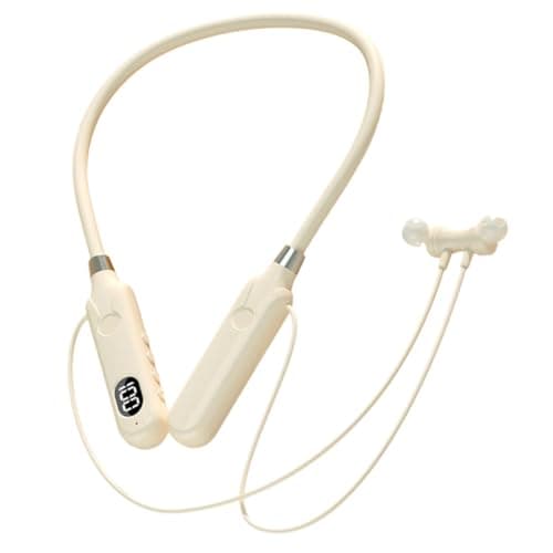 LALADEFIEE Wireless Neckband Around the Neck Headphone Comfortable Design Lightweight Portable for Travel and Outdoor Activities Beige