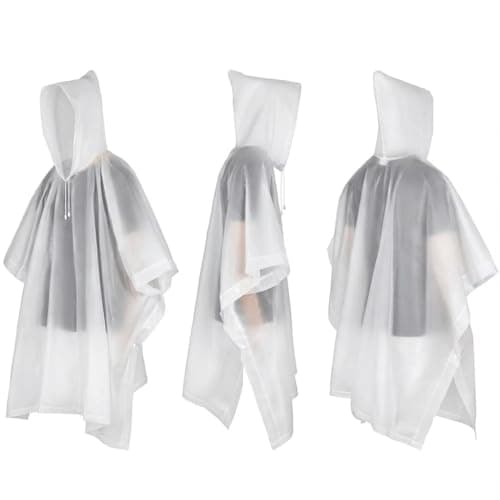 UPSEN Rain Ponchos for Adults, 2 Pcs Reusable Raincoats Coats Jackets Emergency for Women Men with Hood, White — view 4