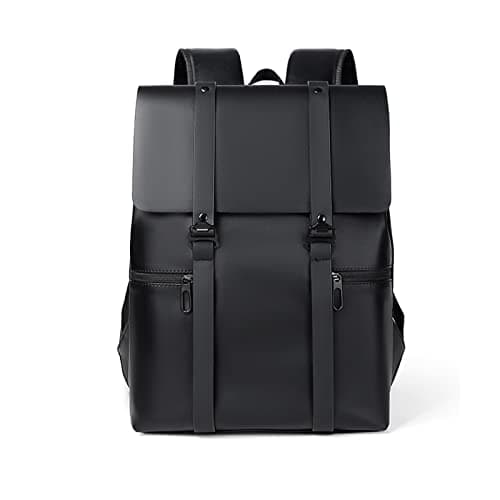 FANDARE Men Laptop Backpack Business Daypack Boy College School Bag Waterproof PU Leather Rucksack Teacher Travel Bags Lightweight School Bag for College Sports Stylish Bookbag Black