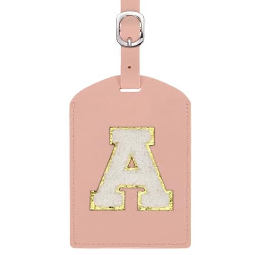 sourcing map Initial Luggage Tag, PU Leather Embroidered Letter (Pink A)