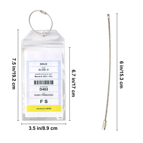 Temlum 8 Pcs Cruise Luggage Tags Holder with Zip Seal & Steel Loops, Waterproof Clear Luggage Tags Cruise Accessories (19.2 x 8.9 cm) — view 2