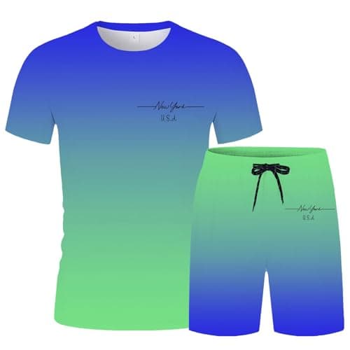 Générique Men's 2-Piece Cotton Tracksuit Jogging Top and Pants Sports Set Leisure and Travel A57, Sky blue, S — view 2