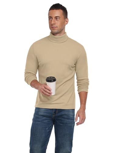 QIXING Men's Thermal Turtleneck Top, Long Sleeve Base Layer, Khaki, M — view 5