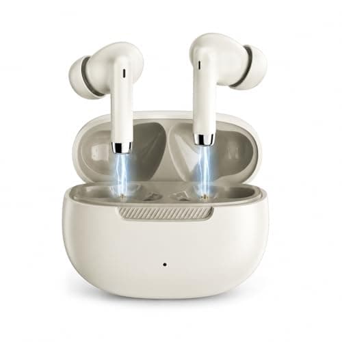 PWTEK Wireless Earbuds Bluetooth 5.4, Beige Wireless Headphones with HiFi Stereo Deep Bass, 42H Playtime, IPX7 Waterproof Ear Buds, Touch Control, USB-C Fast Charging, In-Ear Earphones