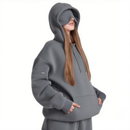 Travel Hoodie For Women Hoodies With Eye Mask Built In Ladies Oversized Hoodies Hooded Sweatshirt Pullover Tops Long Sleeve Sweatshirts Autumn Winter Thermal Fleece Tops With Pockets Trendy Outfits