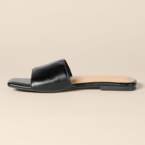 Amazon Essentials Women's Slide Sandals, Black Faux Leather, 2 UK — view 2