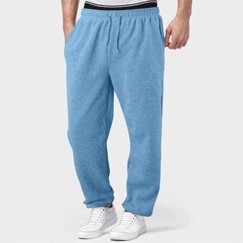 Black School Trousers Boys Casual Jogger Straight Leg Sweatpants Elastic Waist Tracksuit Bottoms for Kids Open Hem Wide Leg Trousers with Drawstring Ideal for Back to School (Light Blue, 13-14 Years) — view 2