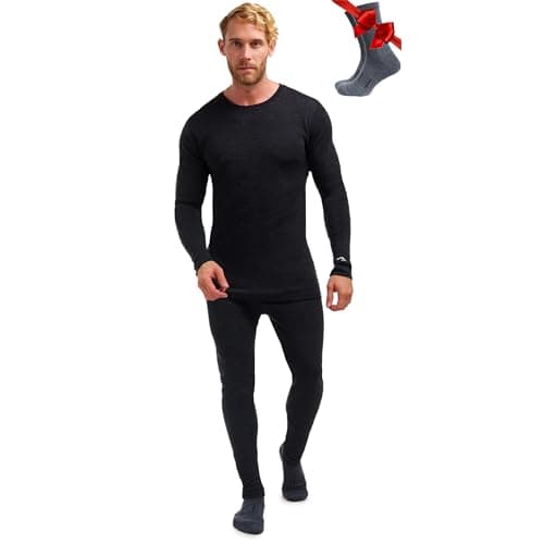 100% Merino Wool Base Layer Men Set - Thermal Underwear Mens + Hiking Socks (Medium, 250 Charcoal Grey)