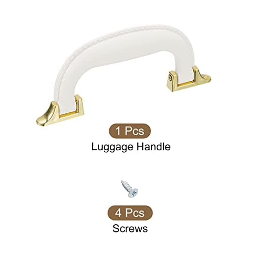 sourcing map Luggage Handles, 155mm/6.1inch PU Leather Pull Handle Suitcase Case Replacement Handles with Screws for Case Suitcase Toolbox, White — view 3