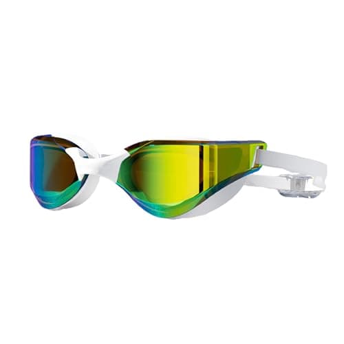Mtbricey Swim Goggles Anti Fog Lenses with 360° Soft Silicone Seal Wide Panoramic View Integrated Adjustable Head Strap Leakproof Comfortable Swimming Goggles for Pool Beach Outdoor Use (White)