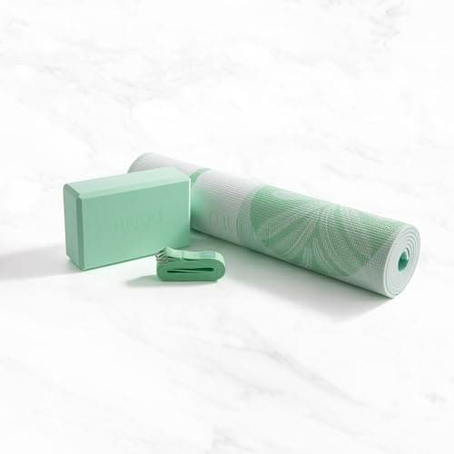 MYGA Yoga Starter Set - 6mm Non-Slip Yoga Mat, Yoga Block and Strap - Starter Kit for Beginners in Pilates, Exercise and Fitness - Choice of Design (Sage Palm) — view 3